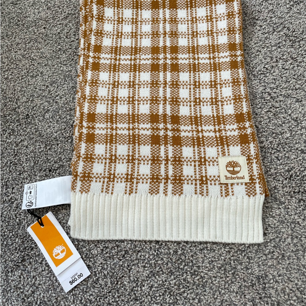 Timberland Cream and Brown Plaid Scarf